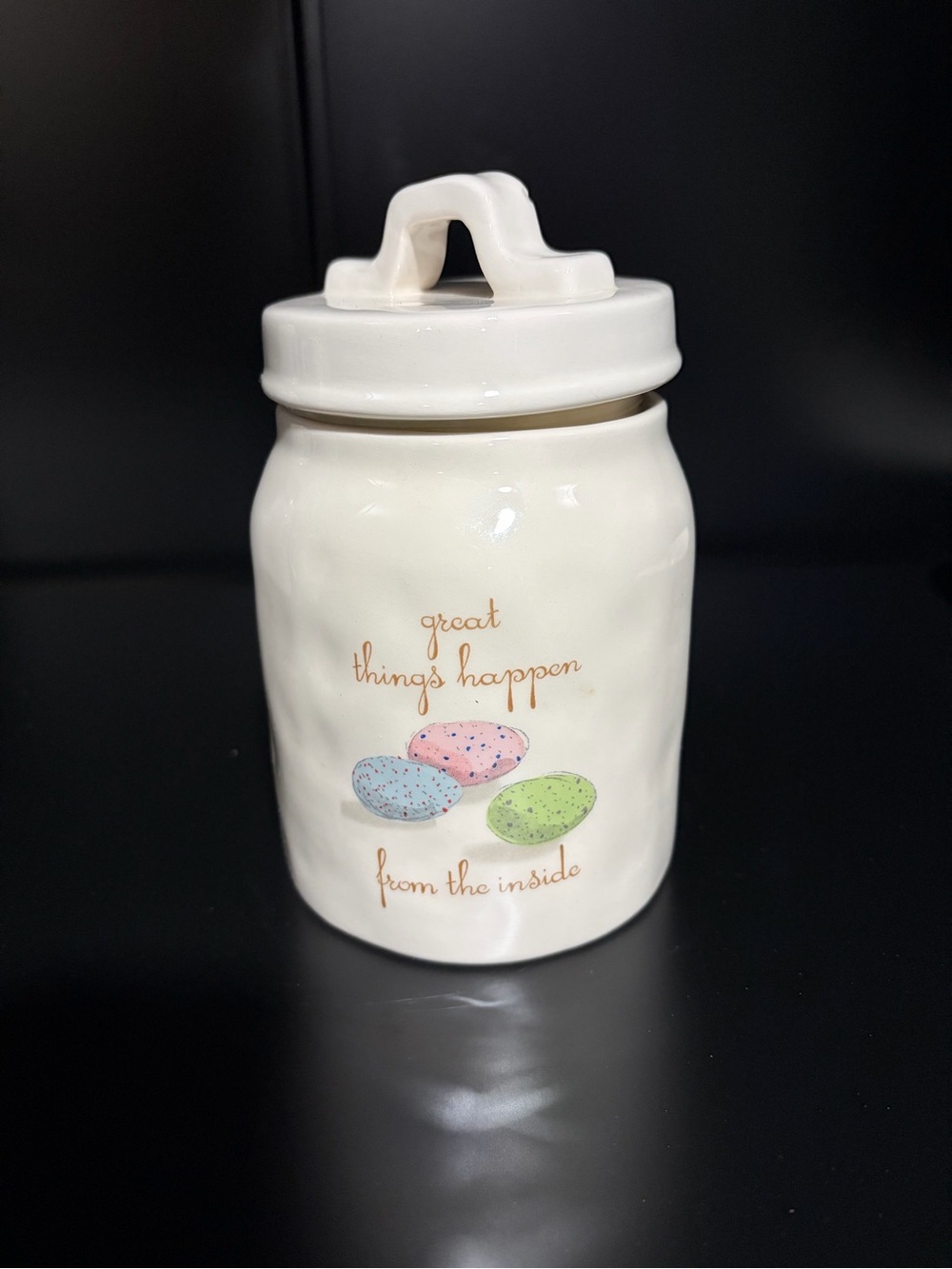 Rae Dunn Cream Ceramic Jar Base with Black Logo Stamp